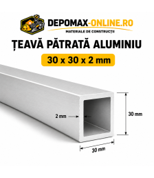 Teava patrata aluminiu 30 x 30 x 2 mm, 6 metri (EN AW-6060)